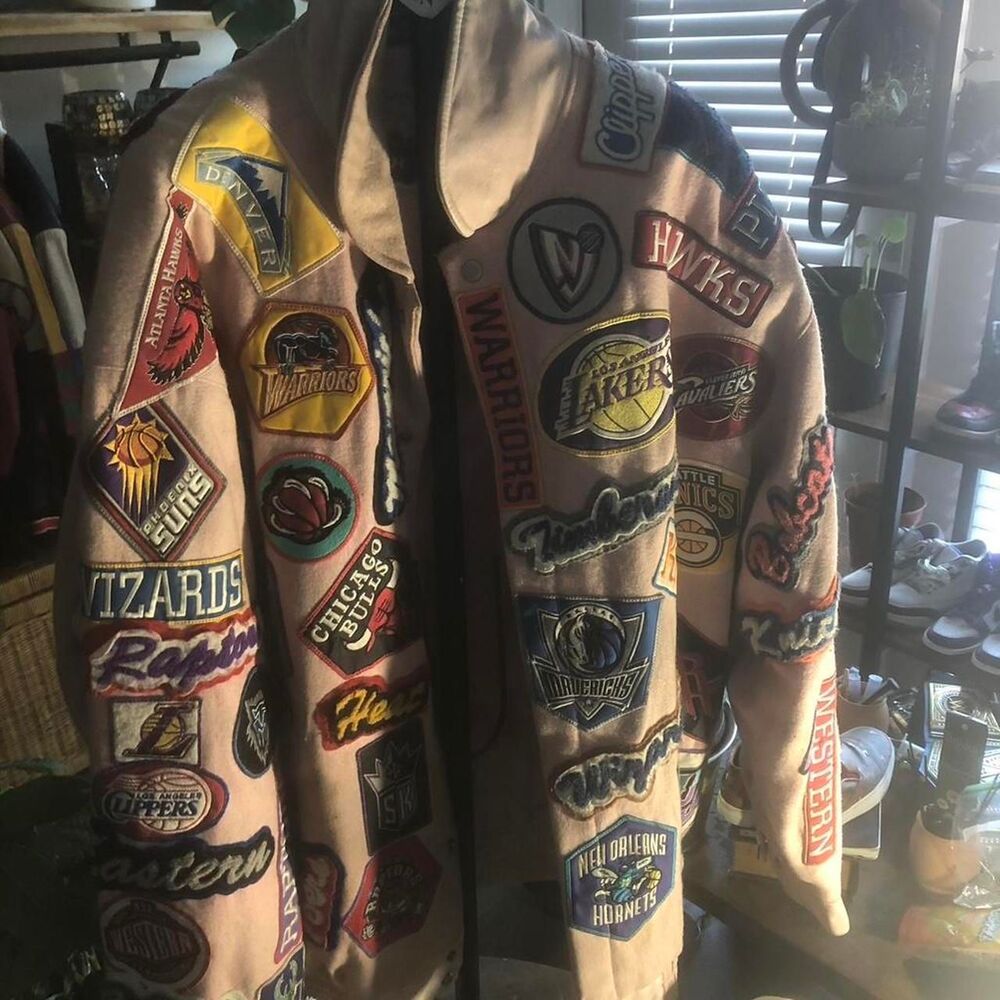 vintage knicks lakers jeff hamilton nba patch work jacket